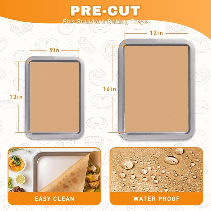200 PCS 9x13 Inches Parchment Paper Sheets, Unbleached Parchment Paper for Baking, Non Stick Baking Sheets, Precut Parchment Paper Sheets for Baking, Brown Baking Paper (9" X 13")