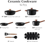 CAROTE ceramic cookware set,nonstick pots and pans，14PCS Non Toxic Healthy Non Stick Kitchen Cooking Pots and Frying Pans Set, PFAS PTFE Free