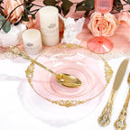 100PCS Clear Pink Plastic Bowls - 12 oz Pink Gold Disposable Salad Bowls - Heavy Duty Disposable Soup Bowl - Fancy Plastic Ice Cream Bowl for Weddings Parties Dinners Picnics Mother’s Day