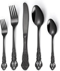 Gorgeous Retro Royal Black Silverware Set For 8,OIULO 40 Pieces Flatware Service 8,Stainless Steel Anti-rust Dark Fine Vintage Utensils Forks Spoons Knife,Antique Baroque Cutlery,Mirror Dishwasher