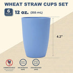 Wheat Straw Cups 6 PCS Good Alternative to Plastic Reusable Cups 12 oz Unbreakable Drinking Cup Reusable Dishwasher Safe Water Plastic Glasses Light Blue
