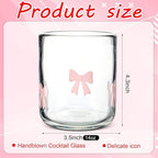 Skylety 2 Pack Bow Icon Juice Glasses, 14 oz Stemless Glass Cups, Coquette Pink Bow Juice Cocktail Wine Coffee Drinking Cups for Gift Engagement Wedding Anniversary Valentines Present Party Supplies