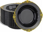 Nervure 50PCS Black Plastic Bowls with Gold Rim - 12oz Disposable Soup Bowls, Heavy Duty Salad Ice Cream Bowl Perfect For Weddings, Parties and Halloween