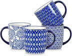 Selamica 10 OZ Coffee Mugs Set of 4, Small Coffee Cups Ceramic with Handle, Coffee Mug for Cappuccino Latte Cocoa Milk Tea, Dishwasher Microwave Safe,Vintage Blue