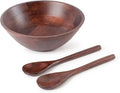 Luxe Designs 12" Dark Burnt Wooden Salad Bowl Set with Serving Utensils Eco-Friendly, Multipurpose Mixing & Serving Bowl for Salads, Pasta, Fruits & More – Durable & Stylish Kitchen Essential