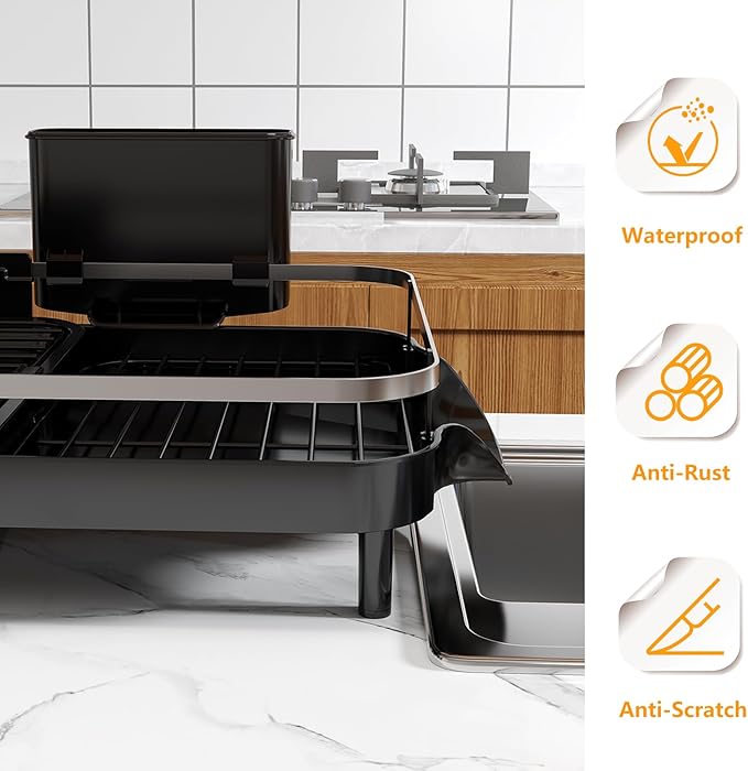 Expandable Dish Drying Rack，Dish Rack for Kitchen Counter-Dish Drainer with Efficient Drainage, Drainboard Set, and Utensil Holder, Over The Sink Dish Drainer Drying Rack