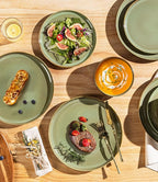 TheTerra Ceramic Dinnerware Sets for 8, 24 Pieces Handmade Reactive Glaze Plates and Bowls Set, Scratch Resistant Dish Set, Oven & Microwave & Dishwasher Safe, Sage Umber