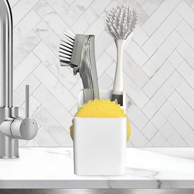 Spacewiser TidyNook Silicone Sink Caddy - Sponge Holder for Kitchen Sink, Dish Brush Holder, Fits Scrub Daddy Sponges, Scrub Mommy, and all Dish Sponges, Compact Kitchen Sinks Organizer Caddy, No Rust