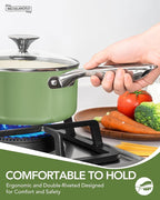MICHELANGELO Pots and Pans Set Non Stick - Titanium Cookware Set Non Toxic Ceramic Coating, 8-Pcs Nonstick Pots and Pans with Ergonomic Handle, Dishwasher Safe & Induction Compatible, Green
