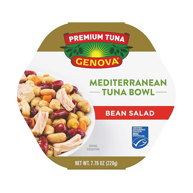 Genova Premium Tuna Mediterreanean Bean Salad, 7.76 Ounce Bowls (Pack of 6), Ready to Eat