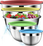 Mixing Bowls with Strainer, Mixing Bowl with Lids Set, Stainless Steel Mixing Bowls, Kitchen Gadgets Salad Bowls with Strainer for Mixing & Preping & Serving, Multicolor