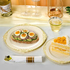Bestluck 350PCS Ivory Plastic Plates for 50 Guests, Disposable Dinnerware Sets Include 100 Gold Rim Plastic Plates, 50 Silverwares, 50 Cups, and 50 Pre Rolled Napkins for Party, Wedding, Graduation