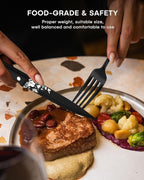 Stapava 48-Piece Black Silverware Set with Steak Knives, Stainless Steel Cutlery Flatware Set for 8, Utensil Sets Include Forks Spoons and Knives for Home Kitchen, Mirror Polished, Dishwasher Safe