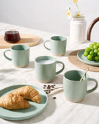 famiware Coffee Mugs Set of 4, Milkyway 13 oz Mug Set, Ceramic Cup Set with Handle for Coffee, Tea, Cocoa, Milk, Light Green