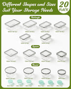 40 Piece Food Storage Containers with Lids(20 Containers & 20 Lids), BPA-Free Plastic Food Containers for Kitchen Storage and Organization, Leak Proof Meal Prep Container, Includes Labels & Pen