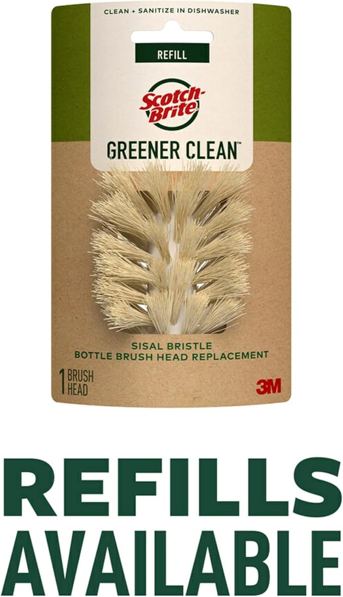 Scotch-Brite Greener Clean Bottle & Straw Brush Set with 2 Replaceable Bottle Brush Heads