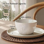 DOWAN 32 OZ Bowls, Soup Bowl Set of 4, Large Ceramic Bowls for Soup, Cereal, Pasta Bowls, Embossed Floral Design, Stackable, Microwave & Dishwasher Safe, for Ramen and Salad