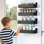 Magnetic Spice Rack for Refrigerator, Kitchen Organizer and Storage Shelf, Black (4 Pack)…