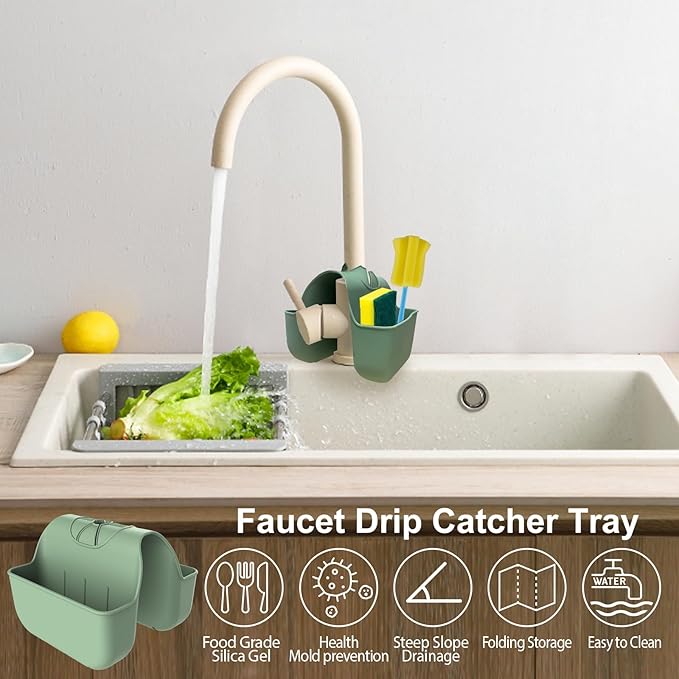 1Pc Silicone Sponge Holder for Kitchen Sink, Saddle Caddy Organizer Rack, Sponges Holder Over Faucet, Hanging Kitchen Sink Organizer Accessories Rack Basket- (Dark Grey)