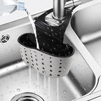 Kitchen Sink Caddy Sponge Holder for Kitchen Sink Accessories Organizer Dish Sponge Holder Ajustable Strap Faucet with Drain Holes for Drying (1 pc Beige)