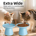 6.2 Inch Extra Wide Elevated Ceramic Cat Bowls, Food and Water Bowl Set for Elder Big Cats Small Dogs, Raised Design for Pet Easy Eating, Protect Cat's Spine Set of 2(Blue)