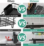 Hiviweer Dish Drying Rack - Space-Saving Dish Rack,Dish Racks for Kitchen Counter with Drainboard, Rustproof Dish Drainer with a Removable 4-Compartment Utensil Holder,Black-White