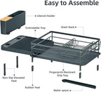 Urackify Large Dish Drying Rack, Expandable Dish Racks for Kitchen Counter, Multifunctional Dish Drainer with Utensil Holder & Cup Holder, 18.5"-26.7" L x 12.7" W, Dark Slate Gray