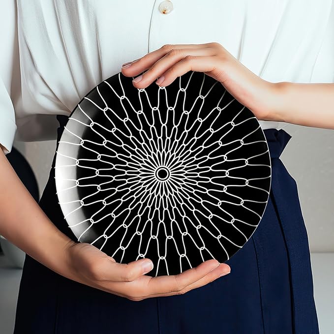 6-Inch Appetizer Plates Set of 6, Black and White Grid Ceramic Plates, Modern Checkerboard Appetizer/Dessert Plates, Microwave & Dishwasher Safe