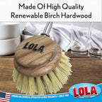 LOLA Replacement Heads for The Original Pot & Pan Brush, 3 Pack, Brass Wire & Tampico Bristles, Birch Hardwood, Heavy Duty Cleaning
