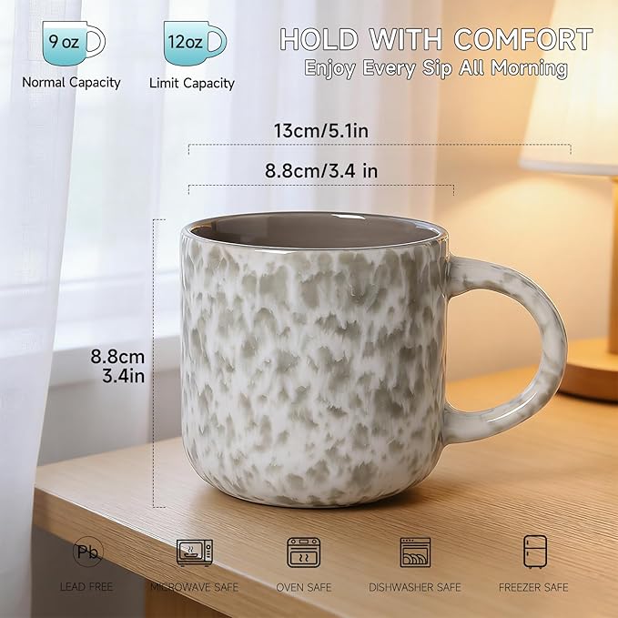 MONITO 12 OZ Coffee Mugs Set of 4, Ceramic Coffee Mugs,Modern Coffee Mugs Set with handle for Tea/Latte/Cappuccino/Milk/Cocoa. (Beige-brown, 4 Count（Pack of 1）)