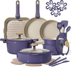 CAROTE 26Pcs Nonstick Pots and Pans Set, Nonstick Cookware Set with Detachable Handle, Induction Kitchen Cookware Sets Removable Handles, Dishwasher Safe, Oven Safe, Purple