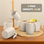 Coffee Mugs Set of 6, Wheat Straw Cups 16 oz, Resuable Plastic Coffee Cups With Handle, Unbreakable & Stackable Kitchen Cup, Microwave safe Drinking Glasses for Tea, Juice and Water - Beige