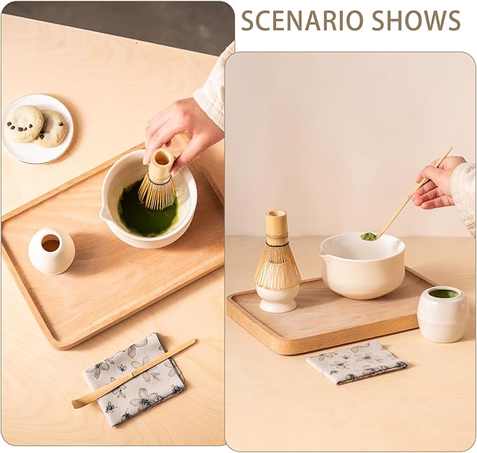 Matcha Set, Japanese Tea Set Includes Matcha Bowl with Spout, Matcha Whisk Holder (chasen), Bamboo Matcha Whisk and Bamboo Scoop, Ceramic Matcha Kit for Tea Lovers