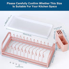 Pink Dish Rack - Small Dish Drying Rack for Limitied Kitchen Counter, Narrow Stainless Steel Dish Drainer w Tray, Cutlery Holder, Cute Kitchen Appliances Organizer for A Lovely You