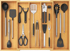 Lifewit Utensil Organizer for Kitchen Drawer, Expandable Cooking Utensil Tray, Cutlery Silverware Flatware Holder, Wood Adjustable Spatula Tools Storage Divider, 15.6-28 x 18.5, Natural