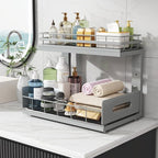 Under Sink Organizer Upgrade To Professional Rails,2-Tier Dual Pull Out Cabinet Storage,Height Adjustable Slide Out Drawers For Bathroom Kitchen,2 Pack-14.5"Dx12.8"-16.9"H,Gun Gray