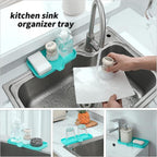 MicoYang Silicone Bathroom Soap Dishes with Drain Spout-Bathroom and Kitchen Sink Organizer,Sponge Holder,Dish Soap Tray,Perfect for Dispenser,Scrubber,Bottle,Cup on Sink or Counter-Mint 9.6"×5.3"