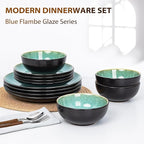 Plates and Bowls Sets for 4 - CJDC-QUELO 12-Piece Stoneware Dinnerware Sets, Ceramic Dishware Set for Kitchen Use and Formal Dining, Chip and Scratch Resistant Microwave Dishwasher Safe, Green