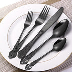 Gorgeous Retro Royal Black Silverware Set For 8,OIULO 40 Pieces Flatware Service 8,Stainless Steel Anti-rust Dark Fine Vintage Utensils Forks Spoons Knife,Antique Baroque Cutlery,Mirror Dishwasher