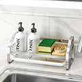 BSKSSK Sink Caddy,Sponge Holder for Kitchen Sink, Kitchen Bathroom Sink Organizer,304 Stainless Steel Kitchen Countertop Organizer Soap Tray with Removable Drain Tray Length Version - Silver