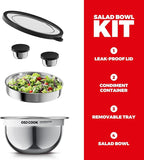 18/8 Stainless Steel Salad Bowl Kit - 74oz, Salad Bowls to go for Lunch, Comes with 1.7oz Condiment Container and Removable Tray for Organization - Leak-Proof, Dishwasher Safe (Mirror)