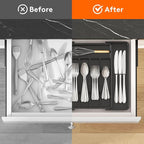 Lifewit Silverware Drawer Organizer, Expandable Utensil Tray for Kitchen, BPA Free Flatware and Cutlery Holder, Adjustable Plastic Storage for Spoons Forks Knives, 8.5-14 x 12", Black