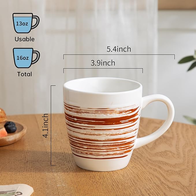 YUN TAO 16 oz Coffee Mugs Set of 4, Large Ceramic Multipurpose Cups with Big Handle, Ideal for Latte, Tea, Hot Chocolate and Matcha, Dishwasher Safe, Gift Set for Home & Office
