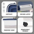 IRIS USA Airtight Dog Food Storage Container, Up to 38 lbs, Attachable Wheels, For Dog Cat Bird and Other Pet Food Storage Bin, Keep Fresh, Easy Mobility, BPA Free, Navy/Pearl