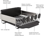 KitchenAid Compact, Space Saving Rust Resistant Dish Rack with Removable Flatware Caddy and Angled Self Draining Drainboard, 16.06-Inch, Black