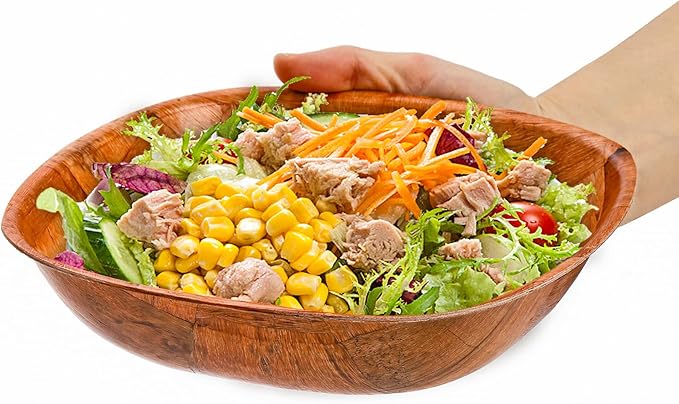 Elsjoy 8 Pack 8 Inch Wooden Woven Salad Bowl, Reusable Square Serving Bowl Woven Wood Mixing Bowl Set, Unbreakable Snack Bowls for Salad, Fruits, Snacks