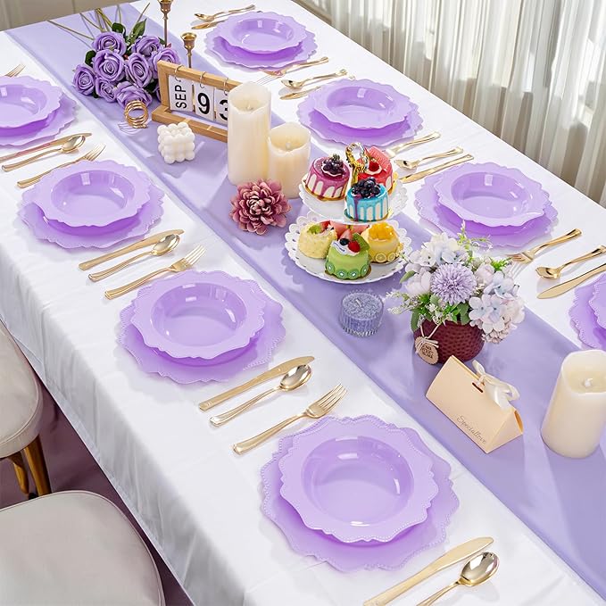 COLOSUS 60 Pack Lavender Purple Plastic Bowls, 12 oz Disposable Soup Bowls, Premium Plastic Dessert Bowls,Heavy-duty Salad Bowl for Party, Wedding, Dinner and Catering