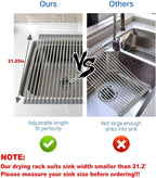 CHIRISEN Expandable Large Roll Up Dish Drying Rack, Foldable Over The Sink Dish Drying Rack, Rolling Dish Drainer Stainless Steel Roll Rack for Kitchen Sink Counter (Black, 21.25x12.79)