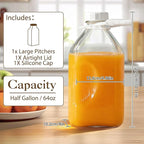 CUCUMI Glass Milk Bottle with Reusable Strong Airtight Screw Lid, 1 Pack 64 Oz Glass Juice Bottles for Almond Milk