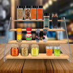 VAEHOLD Spice Rack Organizer for Cabinet & Countertop - Seasoning Organizer Spice Shelf - Space Saving Wooden Display Risers Shelf Showcase Fixtures Jewelry (4 Tier)